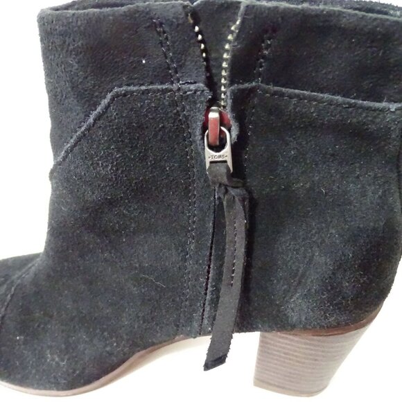Toms Black Suede Ankle Boots Women Size 8.5 With Block Heel Zipper Closure - Picture 12 of 13